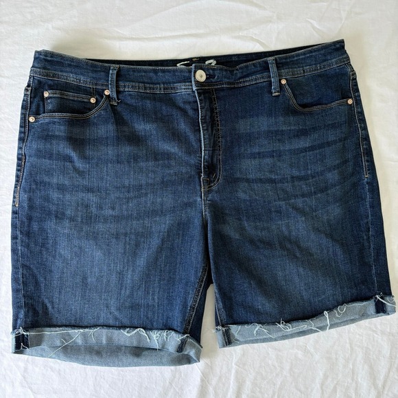 Seven7 Pants - Seven7 Bermuda Denim Shorts Dark Wash Raw Hem Plus Size 22 1141319